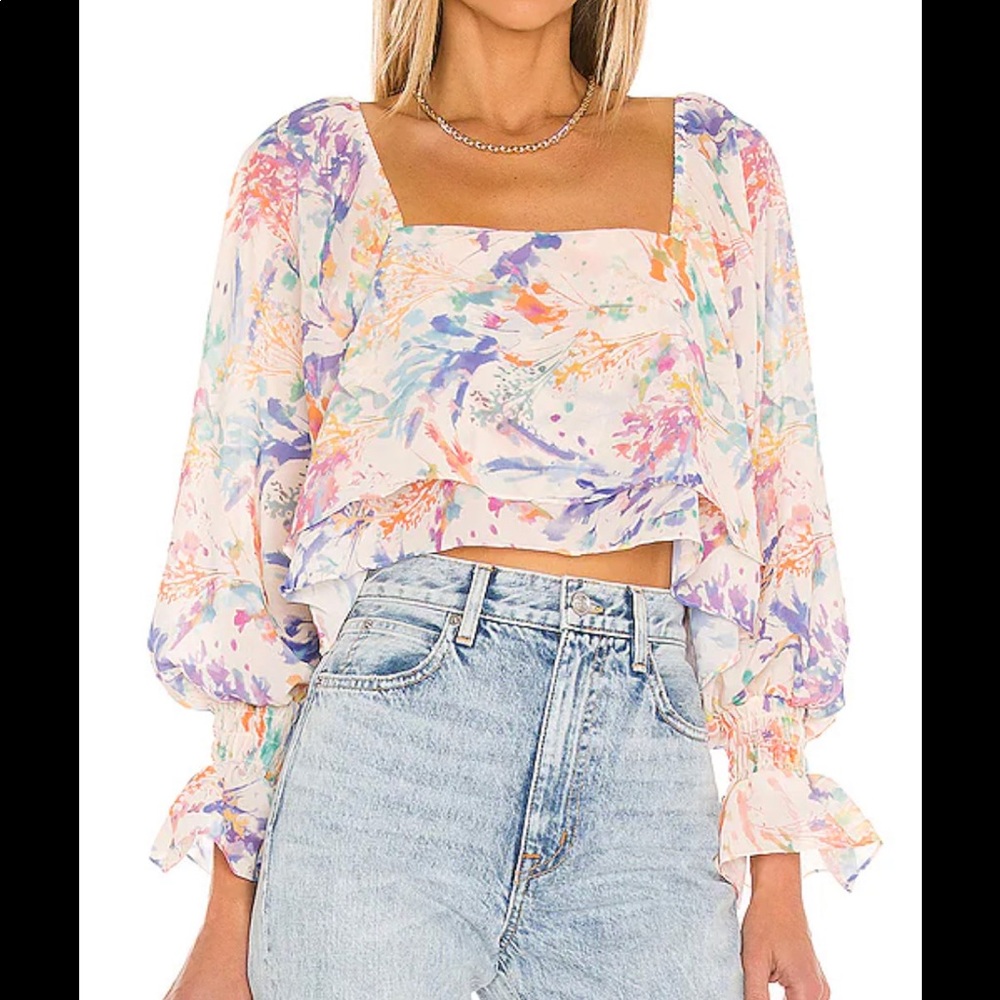 Amanda Uprichard Kade Long Sleeve Floral Crop Top Size L